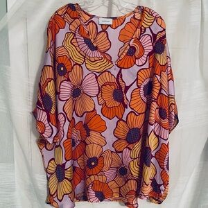 Adrienne Poncho Top, Size Large , Retro Floral, Oversized, Lightweight.